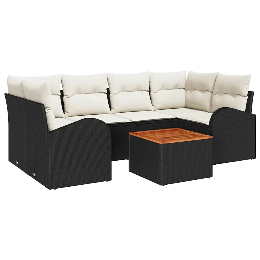 Ensemble de canapé de jardin 7 pcs Noir et Crème polyrotin - 2