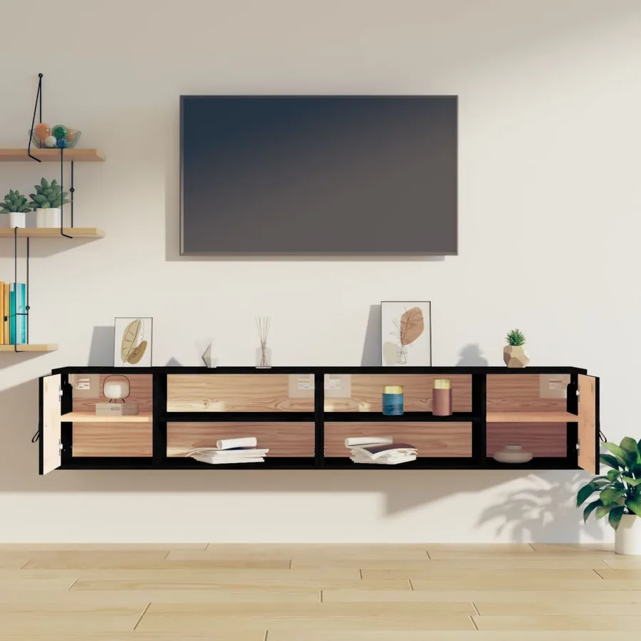 Armoires murales 2 pcs Noir 80x30x30 cm Bois de pin massif - 3