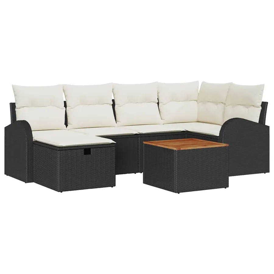 Ensemble de canapé de jardin avec coussin 7 pcs Noir Poly rotin - 2