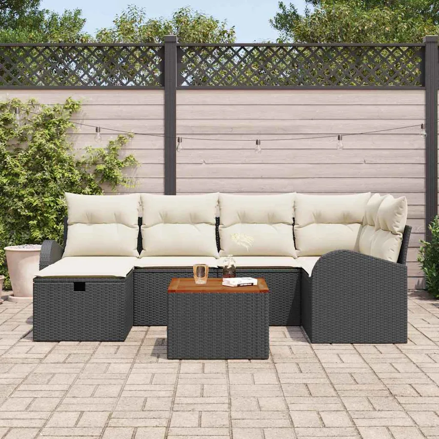 Ensemble de canapé de jardin avec coussin 7 pcs Noir Poly rotin - 3