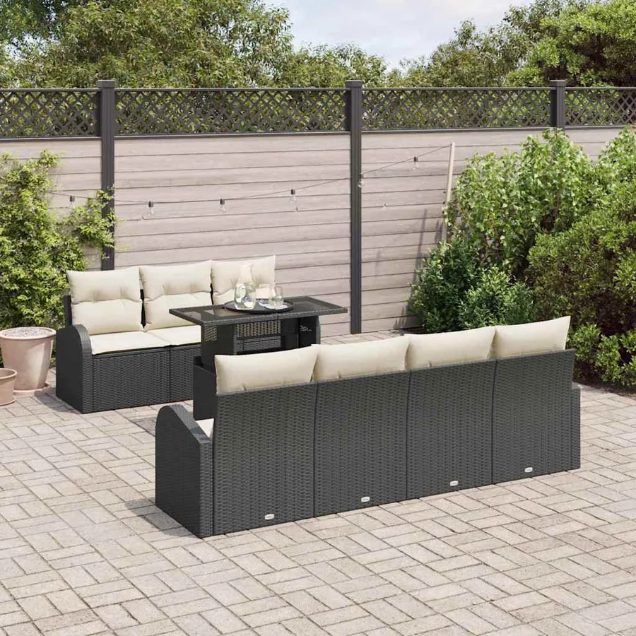 Ensemble de canapé de jardin 8 pcs Noir Poly Rattan - 3