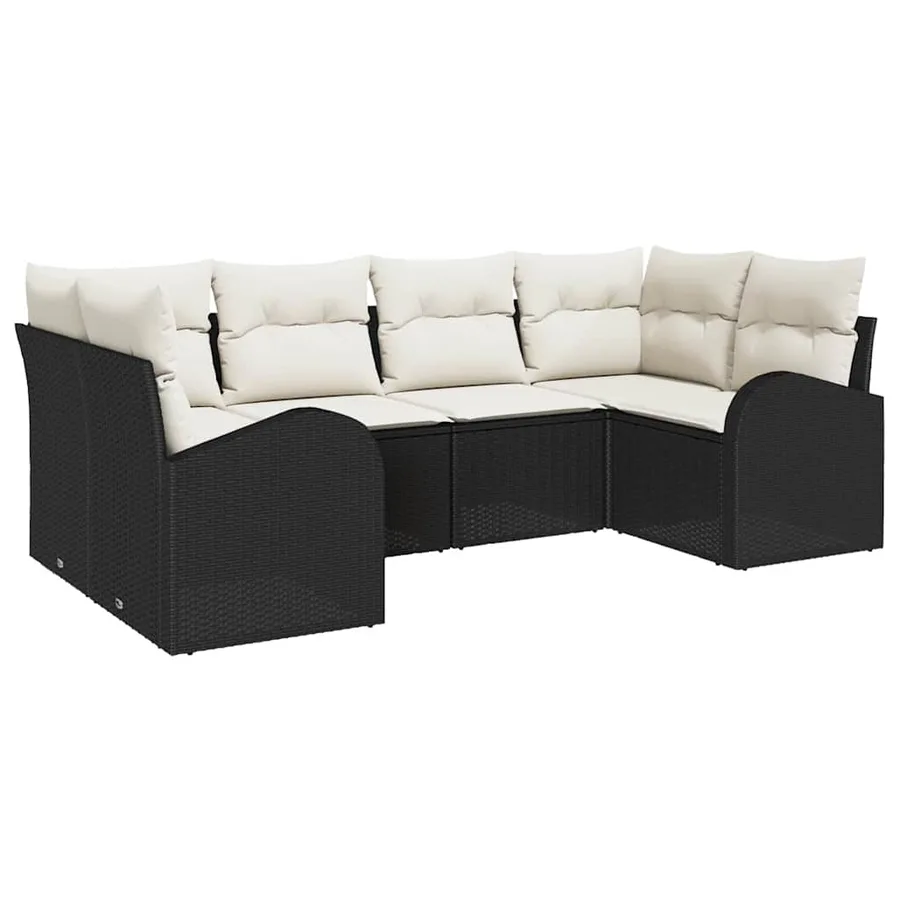 Ensemble de canapé de jardin 6 pcs Noir et Blanc polyrotin - 2