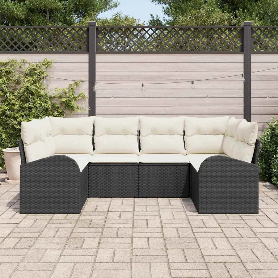 Ensemble de canapé de jardin 6 pcs Noir et Blanc polyrotin - 3