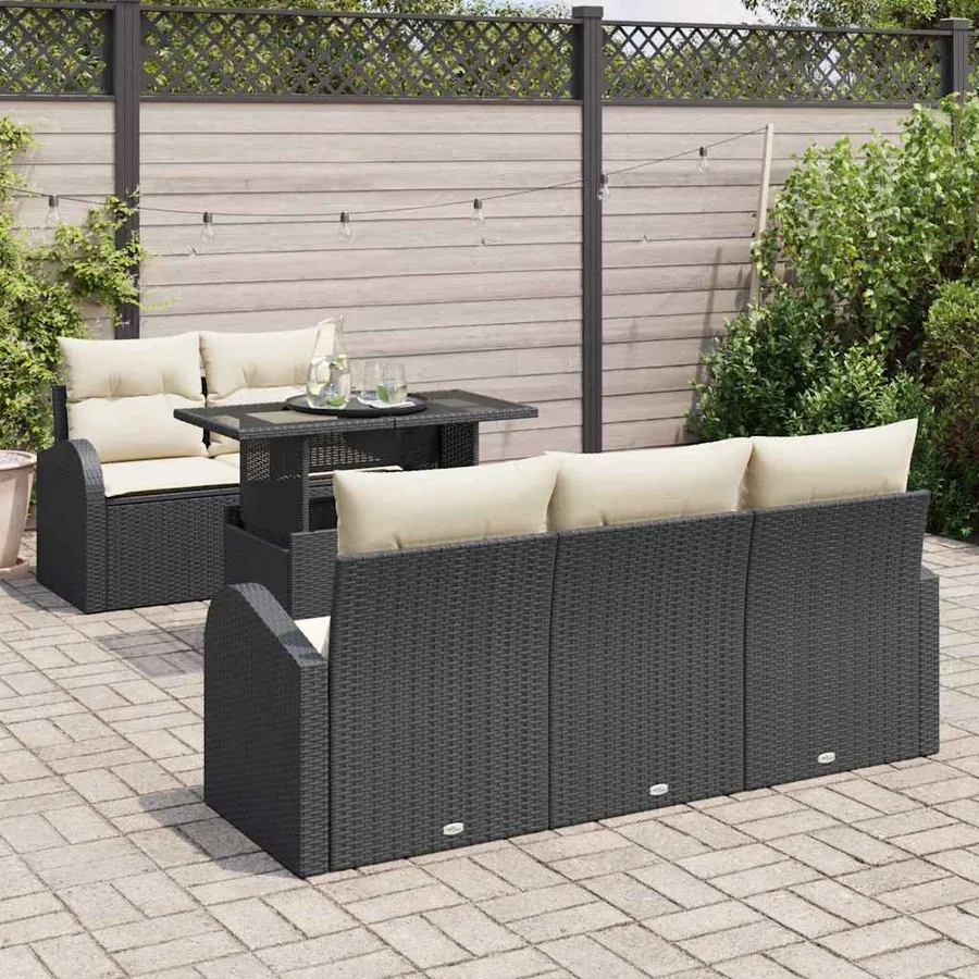 Ensemble de canapé de jardin 6 pcs Noir Poly Rattan - 3