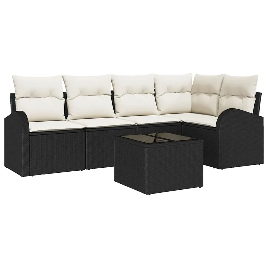 Ensemble de canapé de jardin 6 pcs Noir et Blanc polyrotin - 2