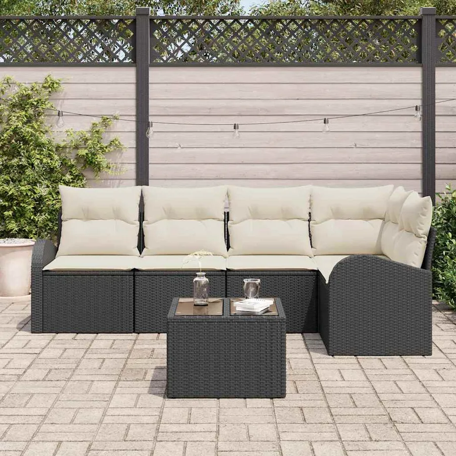 Ensemble de canapé de jardin 6 pcs Noir et Blanc polyrotin - 3