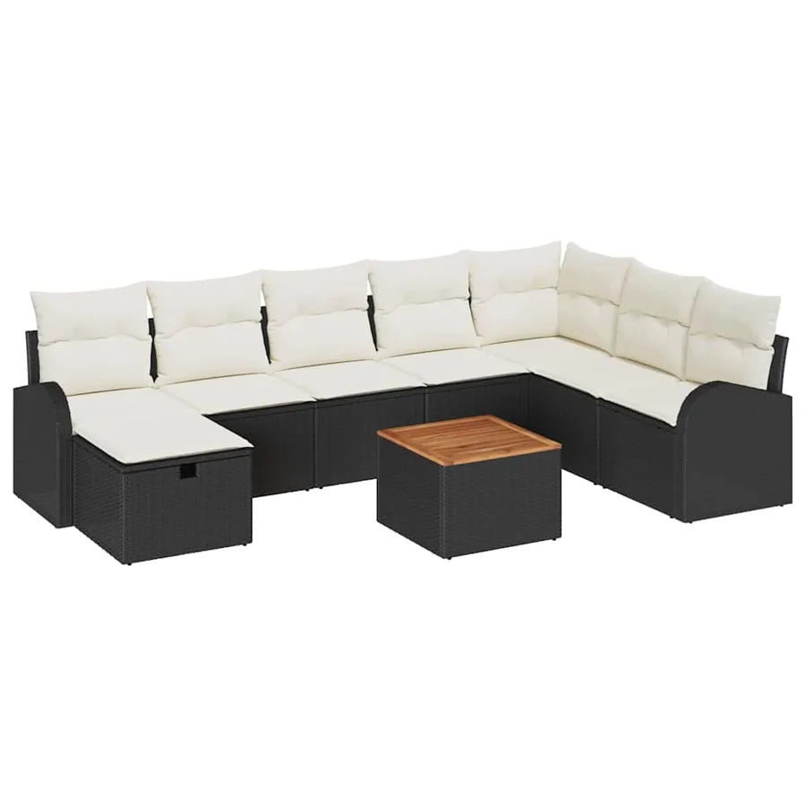 Ensemble de canapé de jardin avec coussin 9 pcs Noir Poly rotin - 2
