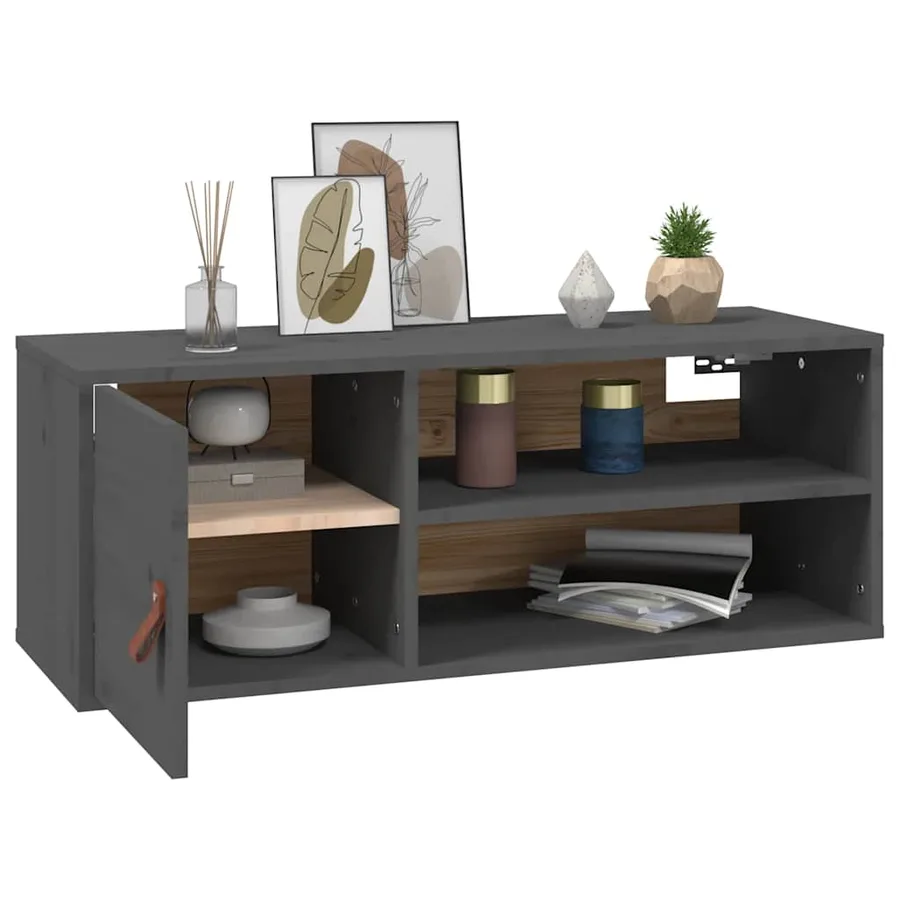 Armoire murale Gris 80x30x30 cm Bois de pin massif - 5