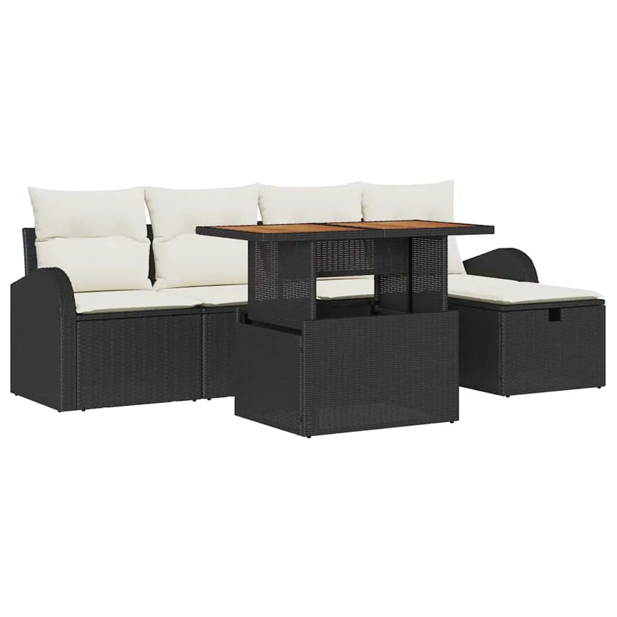 Ensemble de canapé de jardin 6 pcs Noir polyrotin - 2