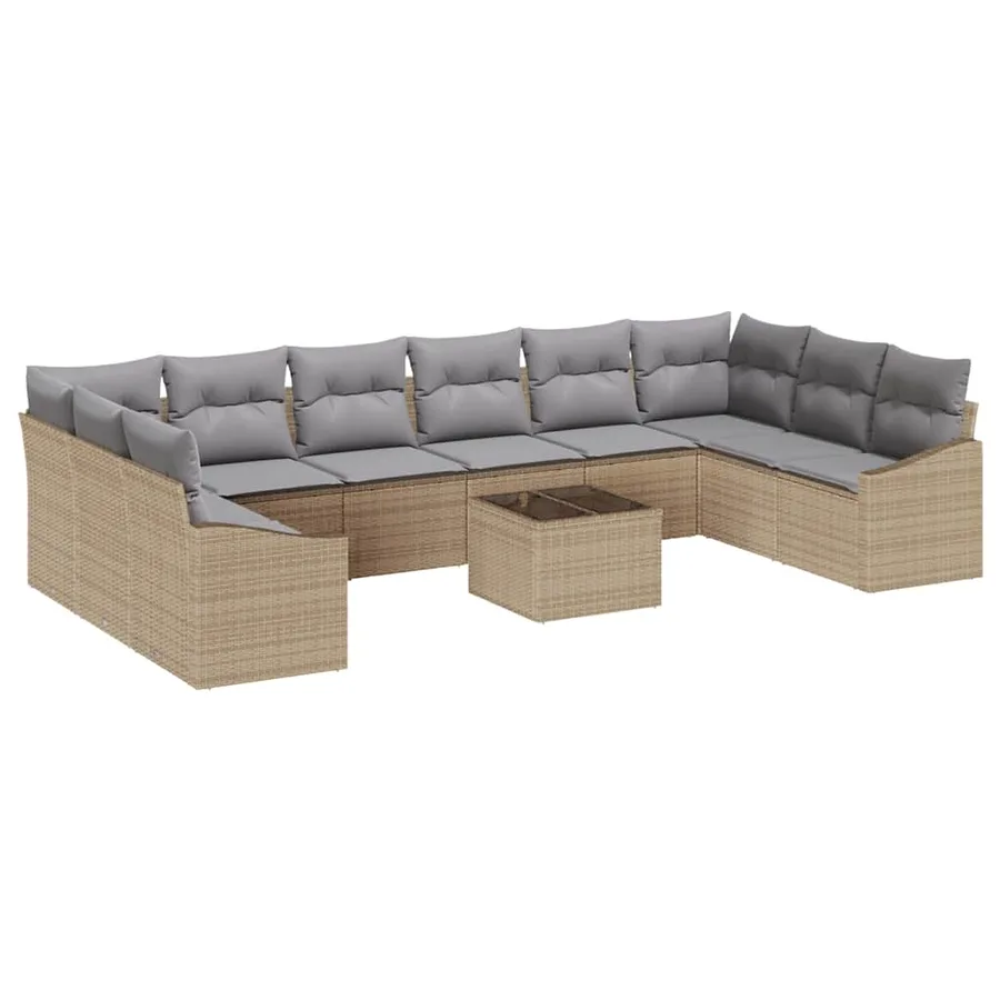 Ensemble de Canapés avec coussin 11 pcs Beige polyrotin - 2