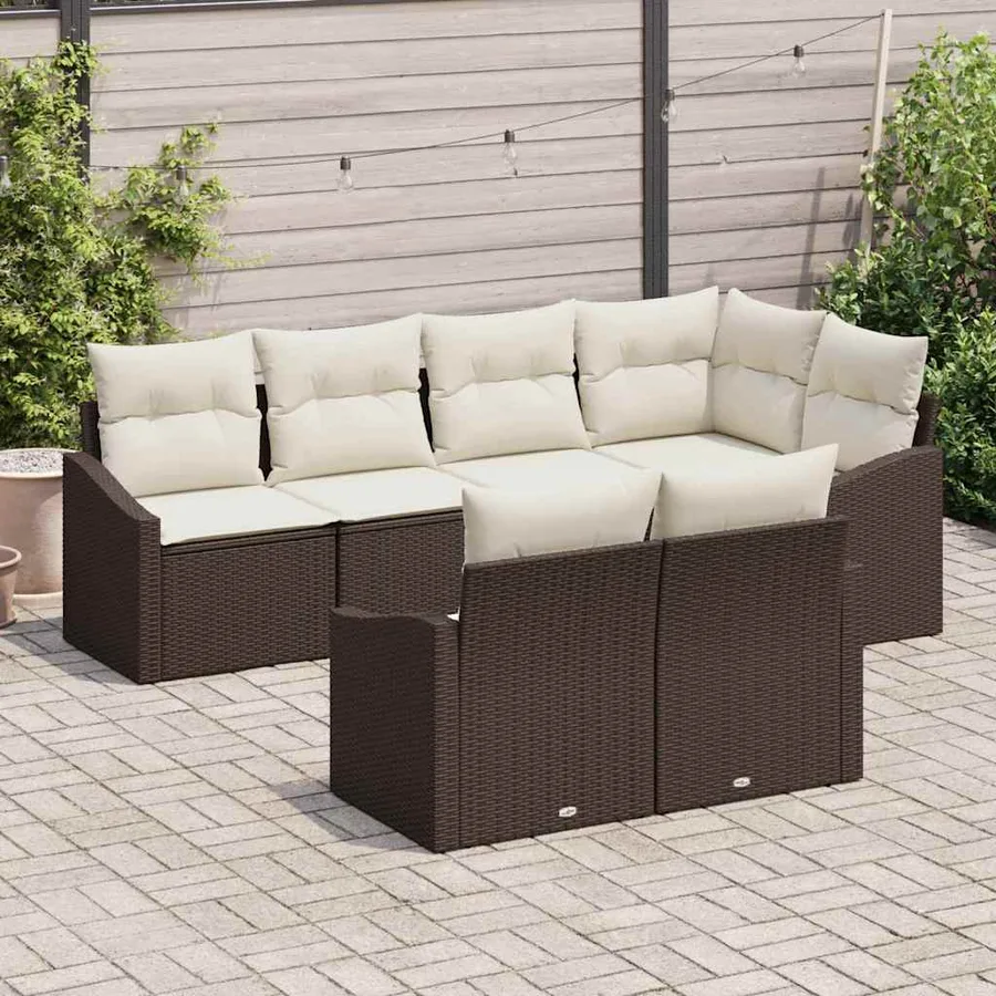 Ensemble de Canapés avec coussin 7 pcs Marron polyrotin - 3