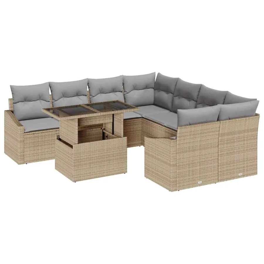 Ensemble de canapé de jardin 9 pcs Beige et Gris clair - 2