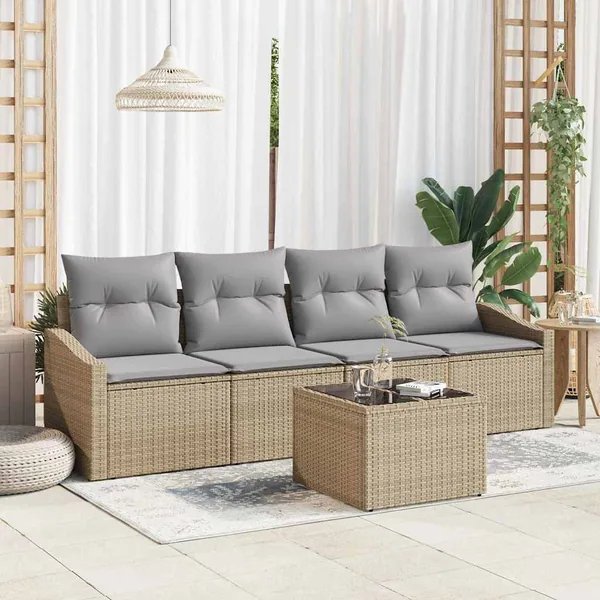 Ensemble de Canapés 5 pcs Beige et Gris clair polyrotin