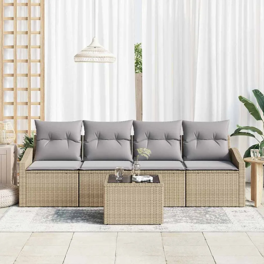 Ensemble de Canapés 5 pcs Beige et Gris clair polyrotin - 3