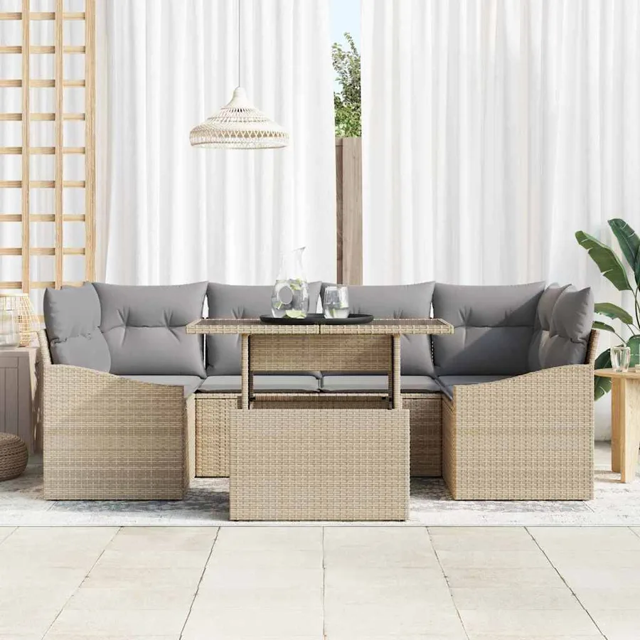 Ensemble de canapé de jardin 7 pcs beige et gris clair - 3