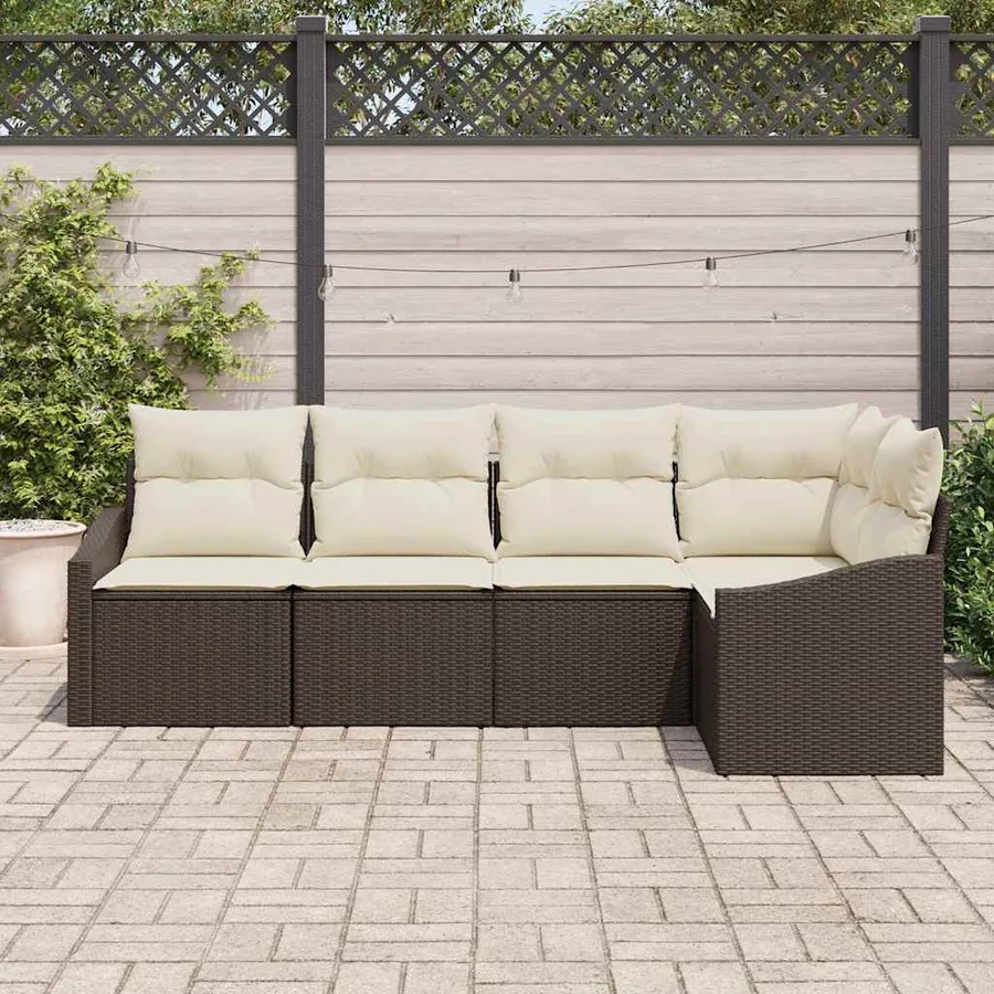 Ensemble de Canapés avec coussin 5 pcs Marron polyrotin - 3