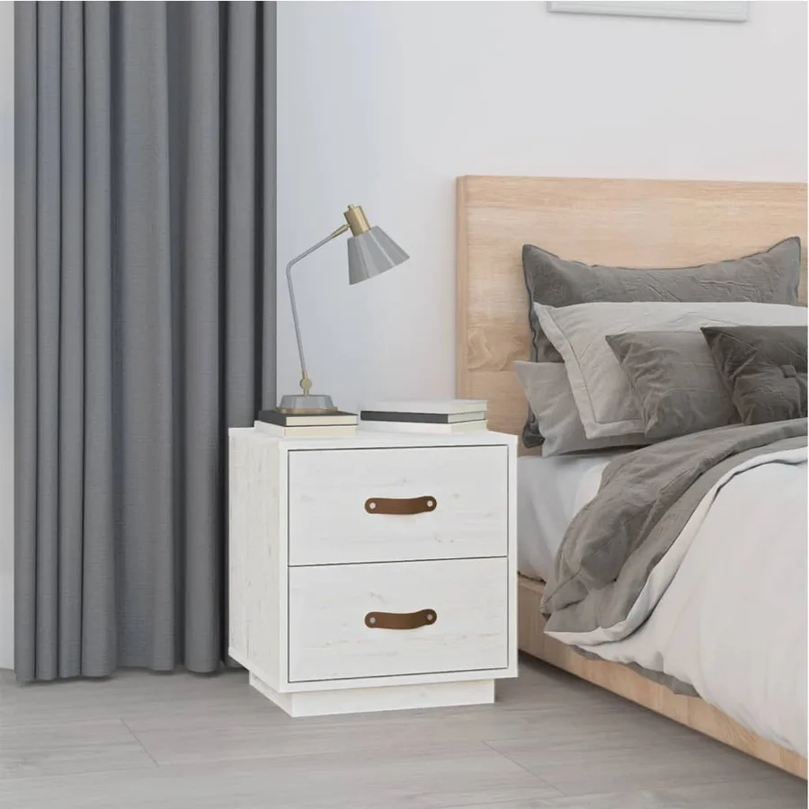 Tables de chevet 2 pcs Blanc 40x34x45 cm Bois de pin massif - 3