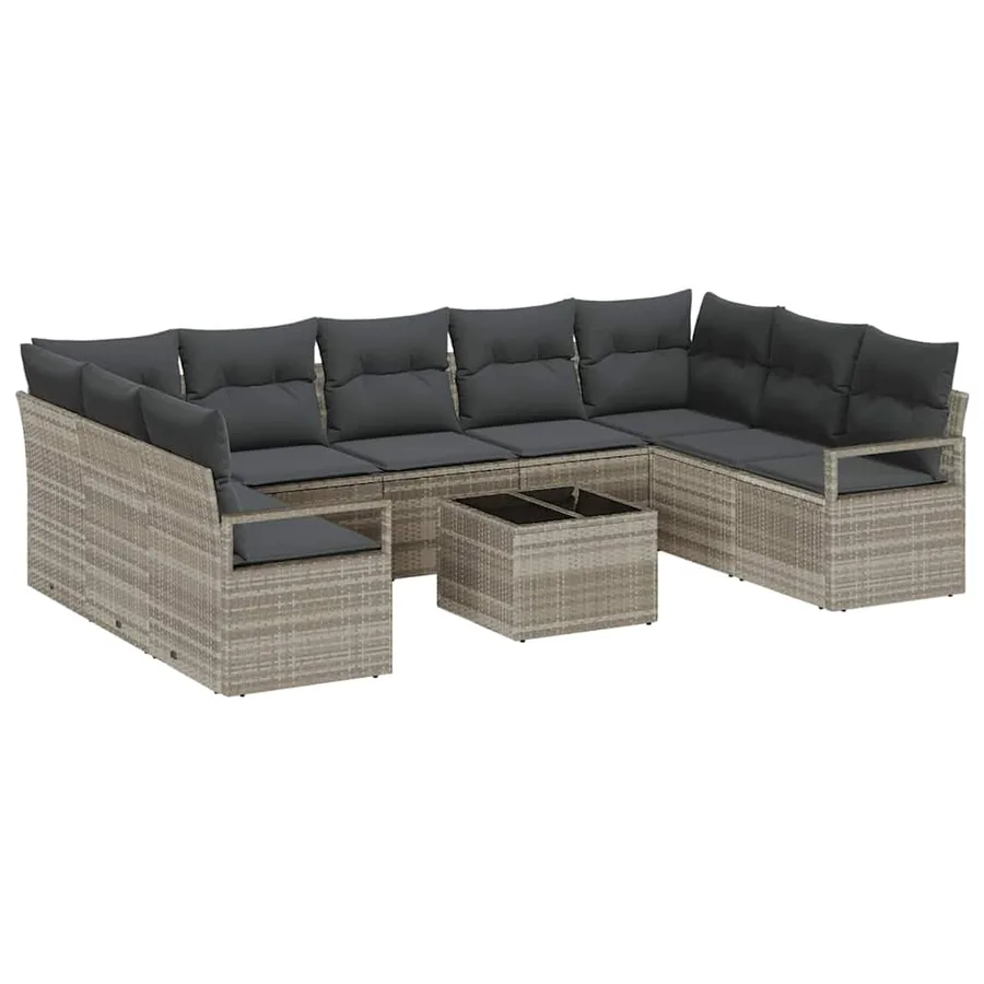 Ensemble de Canapés avec coussin 10 pcs Gris clair polyrotin - 2