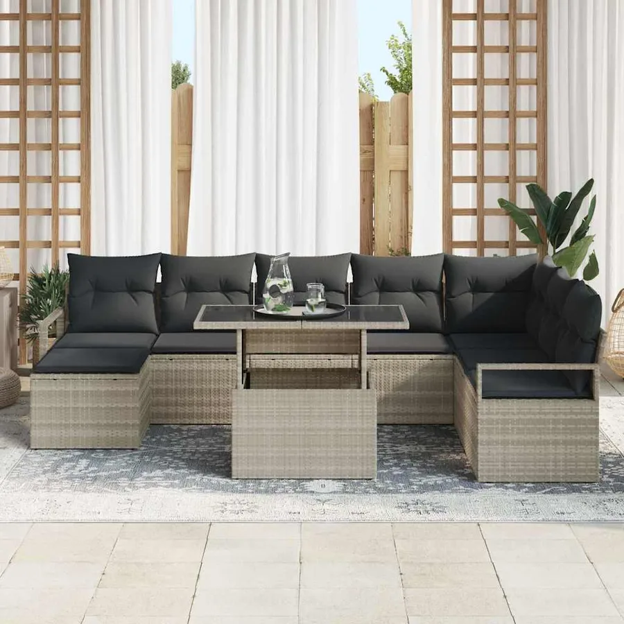 Ensemble de canapé de jardin avec coussin 9 pcs Gris clair - 3
