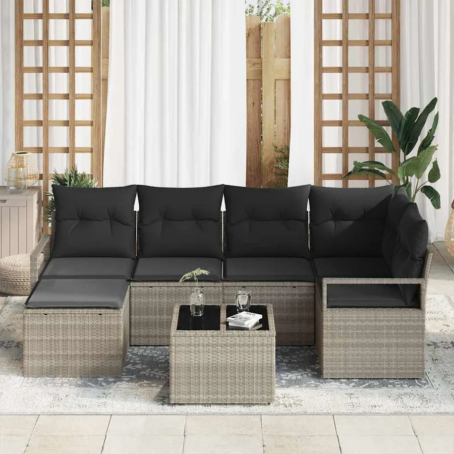 Ensemble de Canapés 7 pcs Gris clair polyrotin - 3