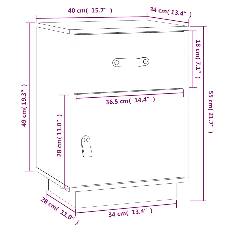 Tables de chevet 2 pcs Noir 40x34x55 cm Bois de pin massif - 11