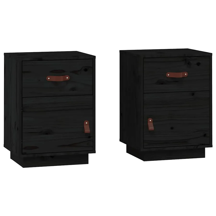 Tables de chevet 2 pcs Noir 40x34x55 cm Bois de pin massif - 2