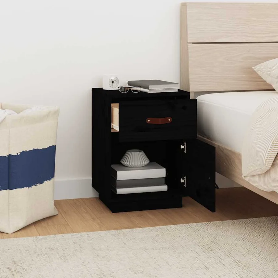 Tables de chevet 2 pcs Noir 40x34x55 cm Bois de pin massif - 3
