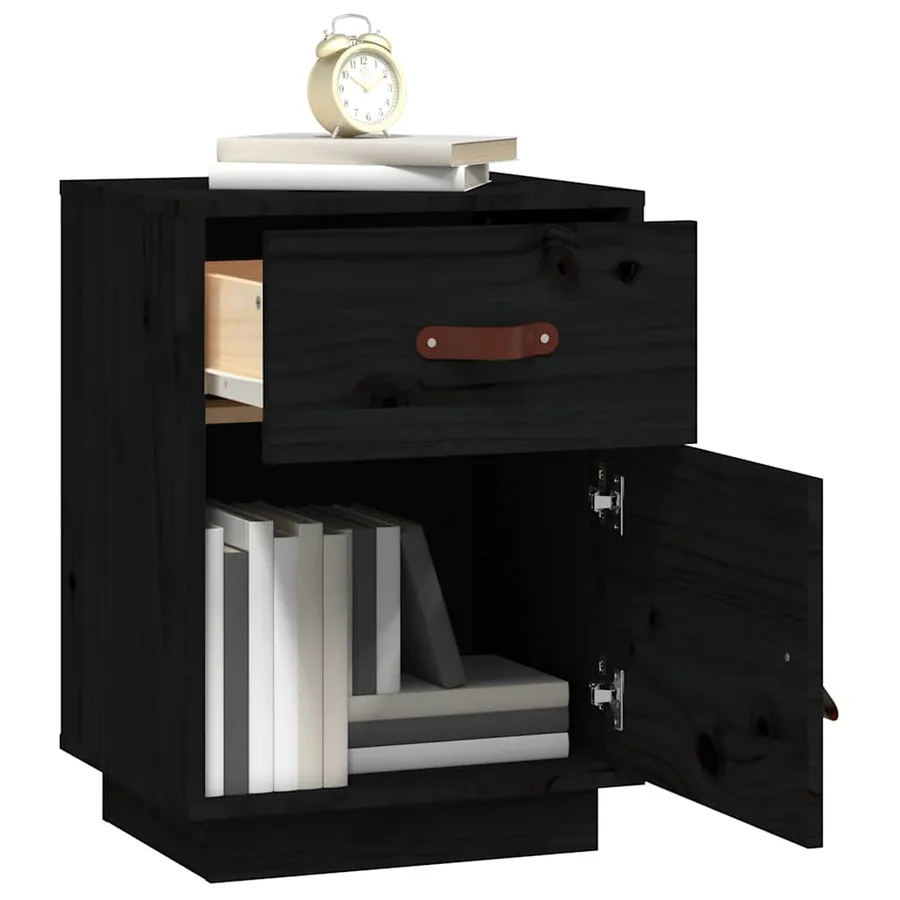 Tables de chevet 2 pcs Noir 40x34x55 cm Bois de pin massif - 4