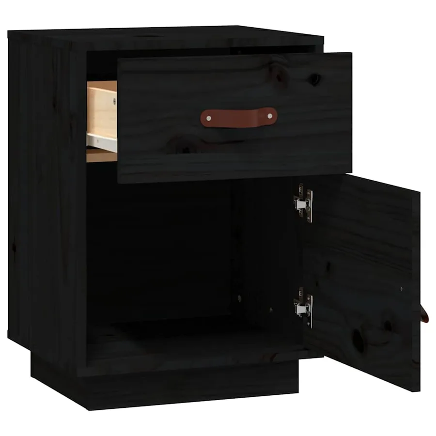 Tables de chevet 2 pcs Noir 40x34x55 cm Bois de pin massif - 7