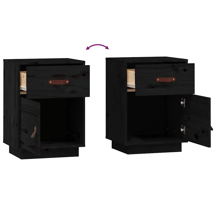 Tables de chevet 2 pcs Noir 40x34x55 cm Bois de pin massif - 9