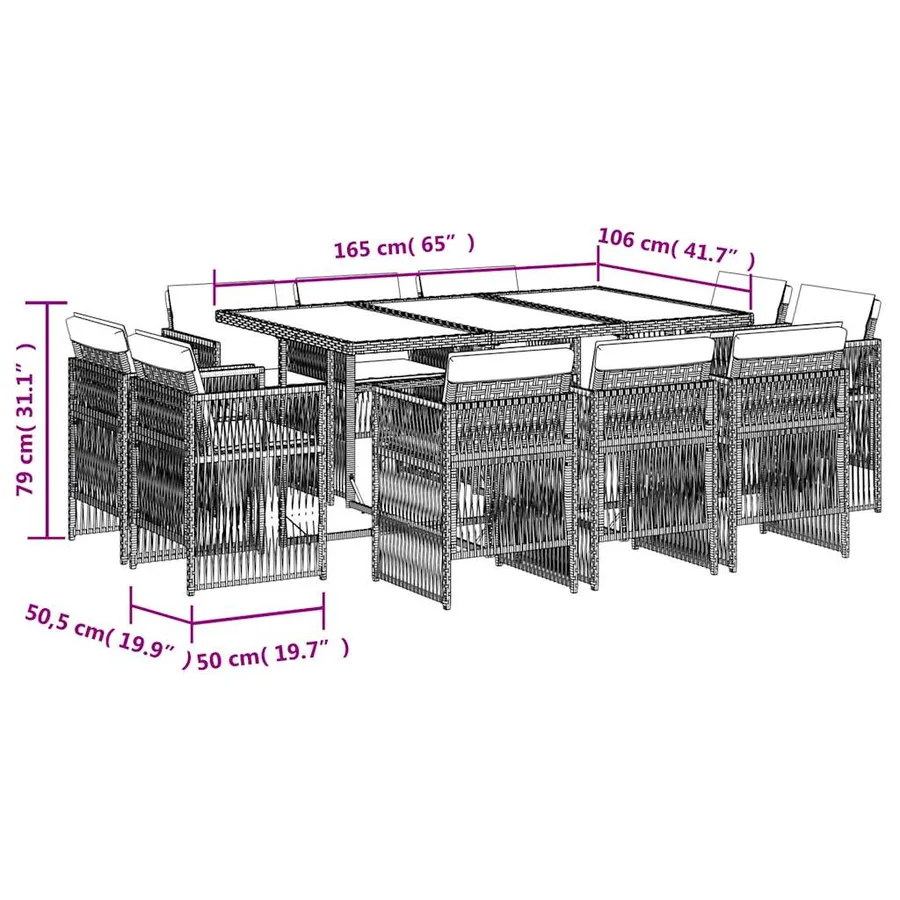 Ensemble à manger de jardin et coussins 11 pcs marron rotin - 5