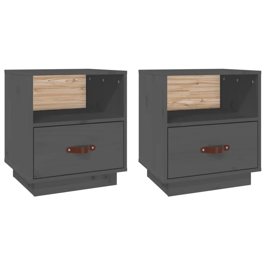 Tables de chevet 2 pcs Gris 40x34x45 cm Bois de pin massif - 2