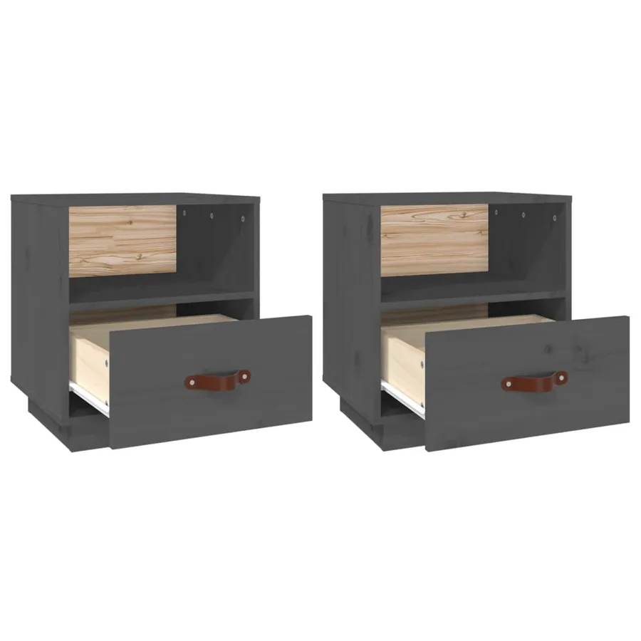 Tables de chevet 2 pcs Gris 40x34x45 cm Bois de pin massif - 6
