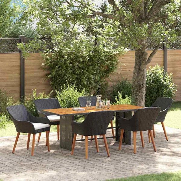 Ensemble de salle à manger pour jardin 7 pcs Noir polyrotin