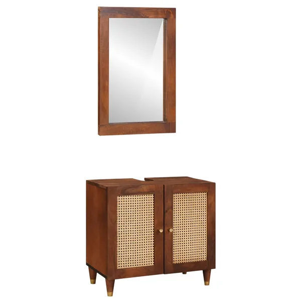 Cabinet de salle de bain 2 pcs Noir et or Bois de mangue massif