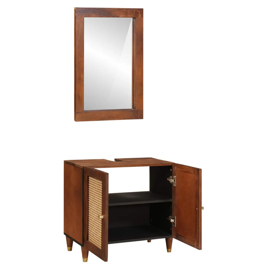 Cabinet de salle de bain 2 pcs Noir et or Bois de mangue massif - 2