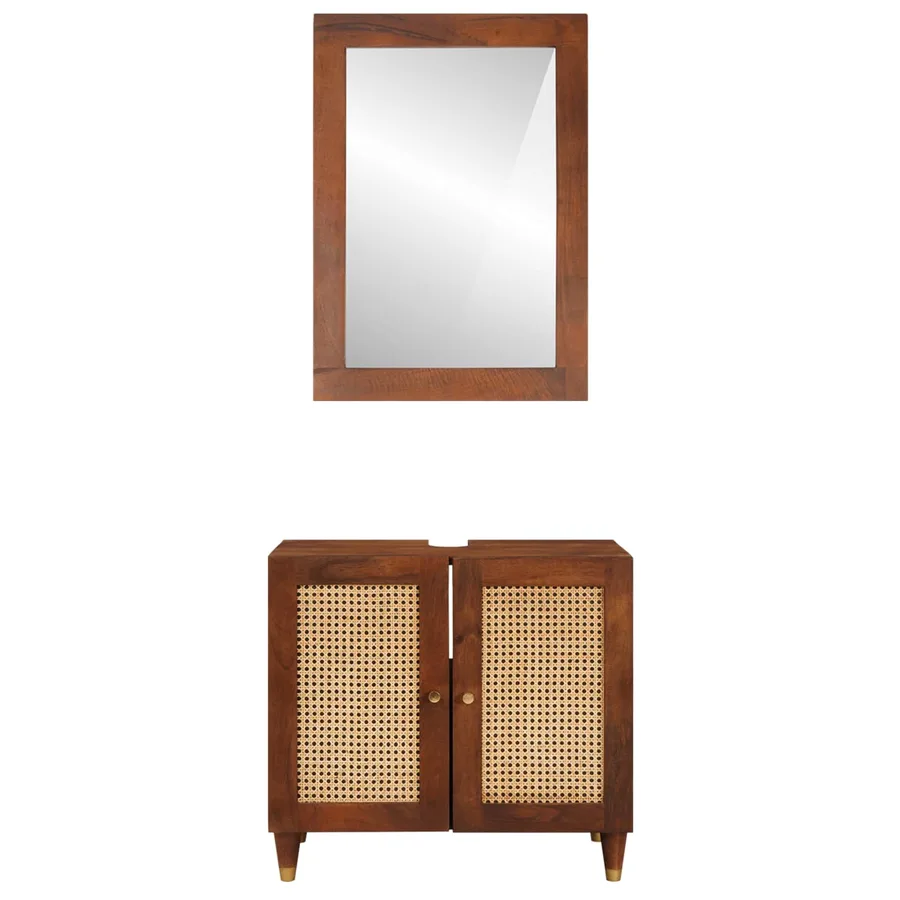 Cabinet de salle de bain 2 pcs Noir et or Bois de mangue massif - 5