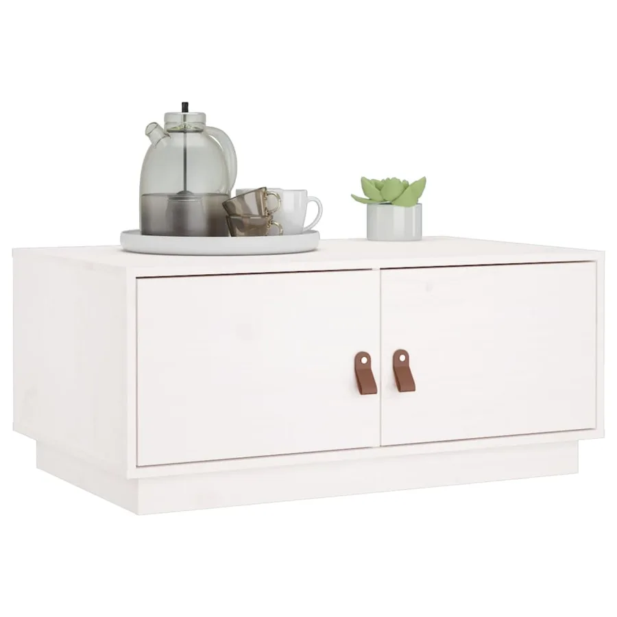 Table basse Blanc 80x50x35 cm Bois massif de pin - 4