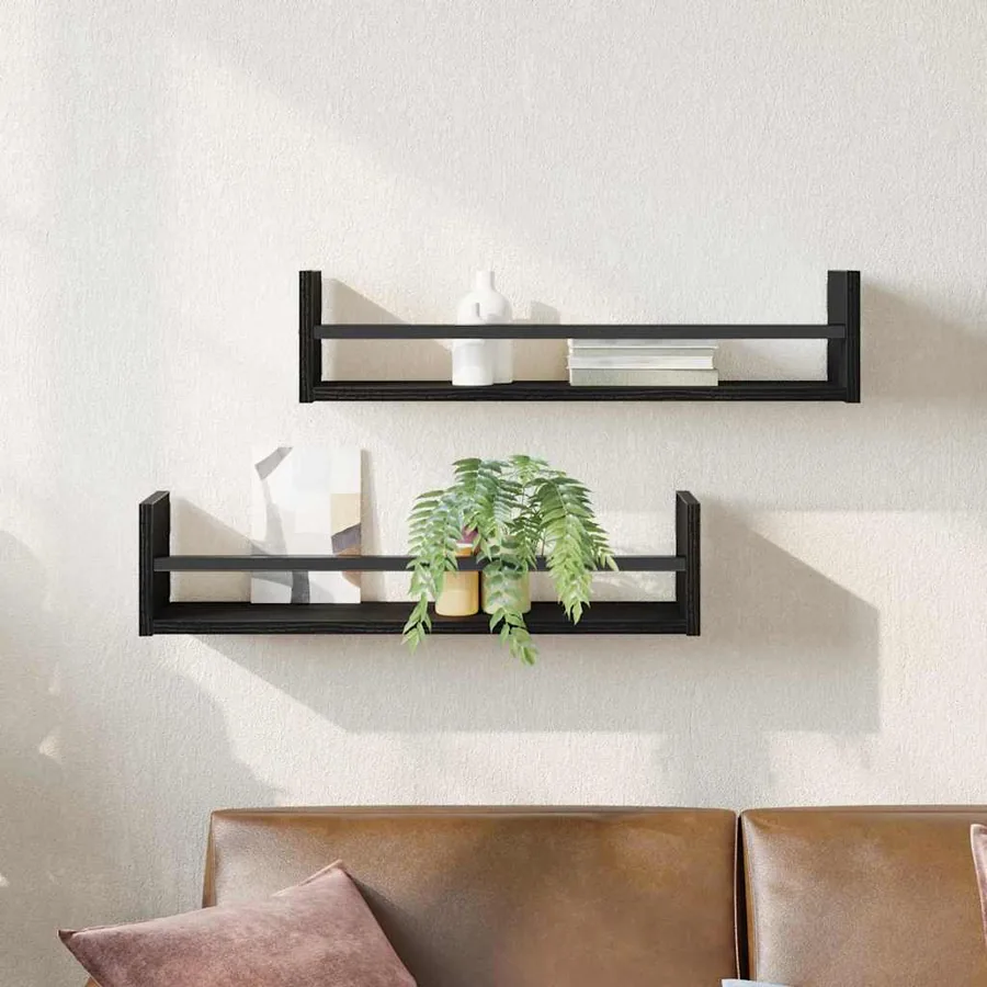 Étagère Murale Montage mural 2 pcs Chêne noir 60 x 16 x 14 cm