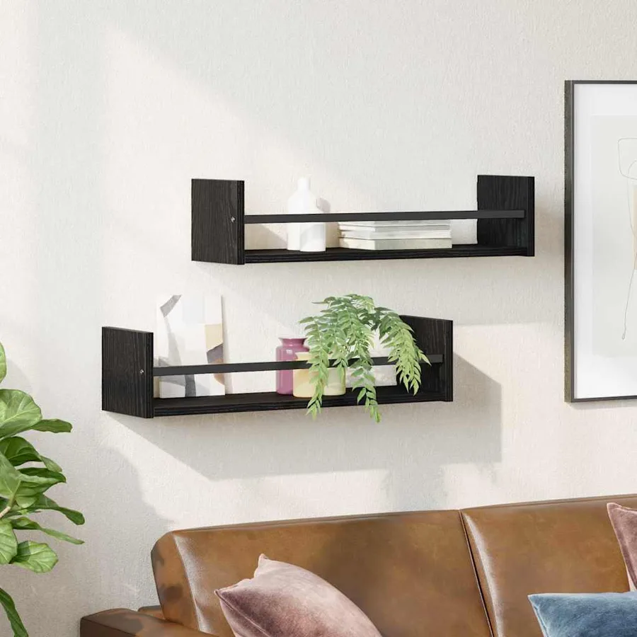 Étagère Murale Montage mural 2 pcs Chêne noir 60 x 16 x 14 cm - 4