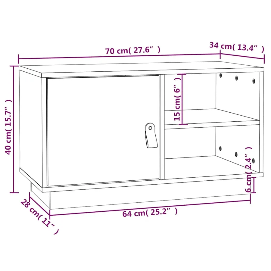 Meuble TV Noir 70x34x40 cm Bois de pin massif - 10