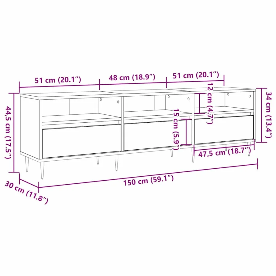 Meuble TV Bois Ancien 150 x 30 x 45 cm Bois d'ingénierie - 12