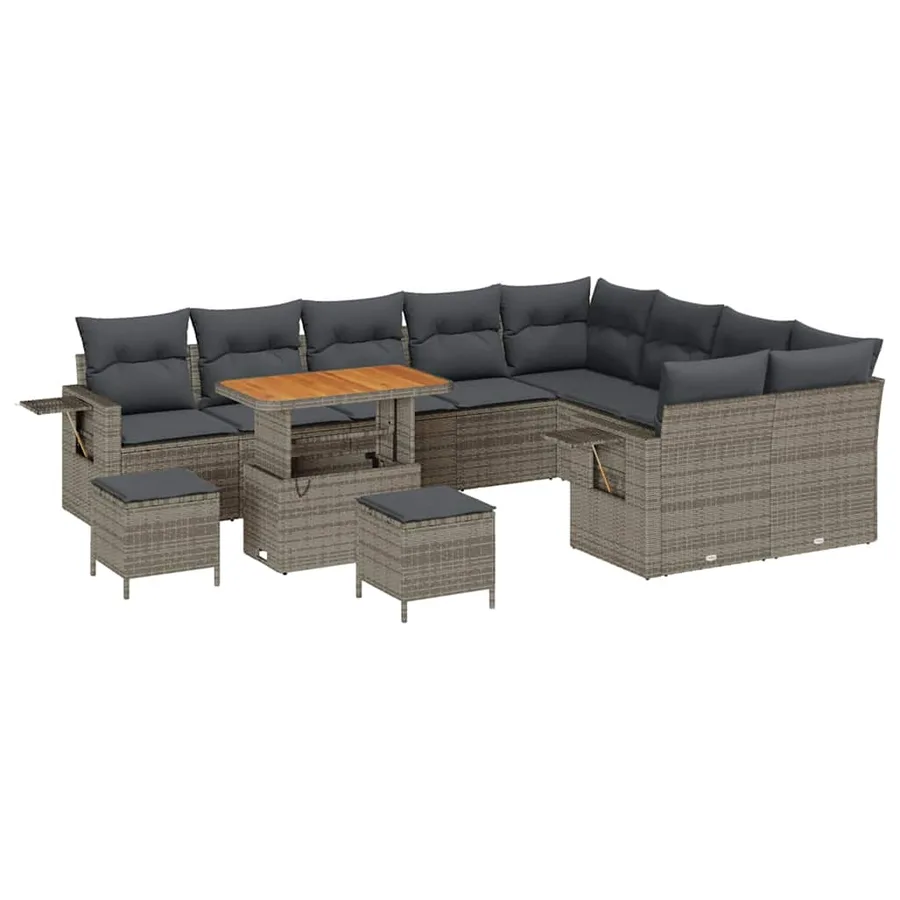 Ensemble de canapé de jardin avec coussin 12 pcs Gris polyrotin - 2