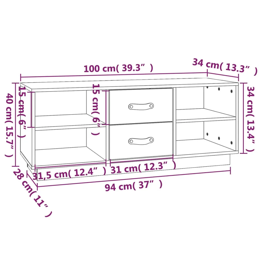 Meuble TV Blanc 100x34x40 cm Bois de pin massif - 10