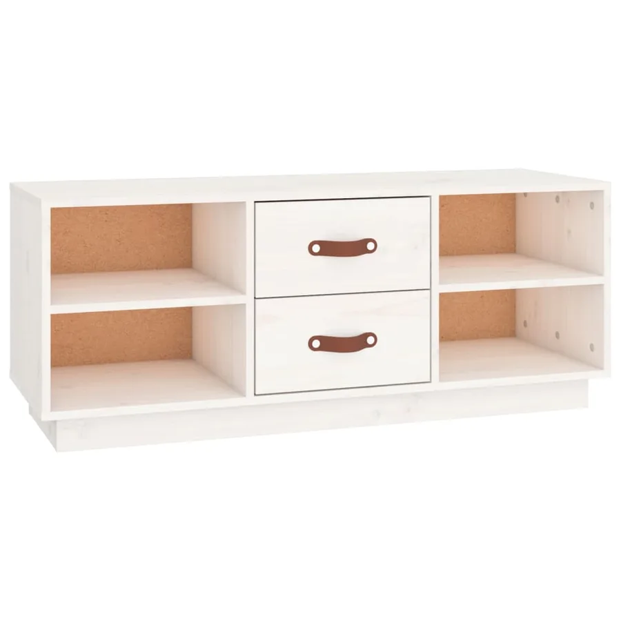 Meuble TV Blanc 100x34x40 cm Bois de pin massif - 2