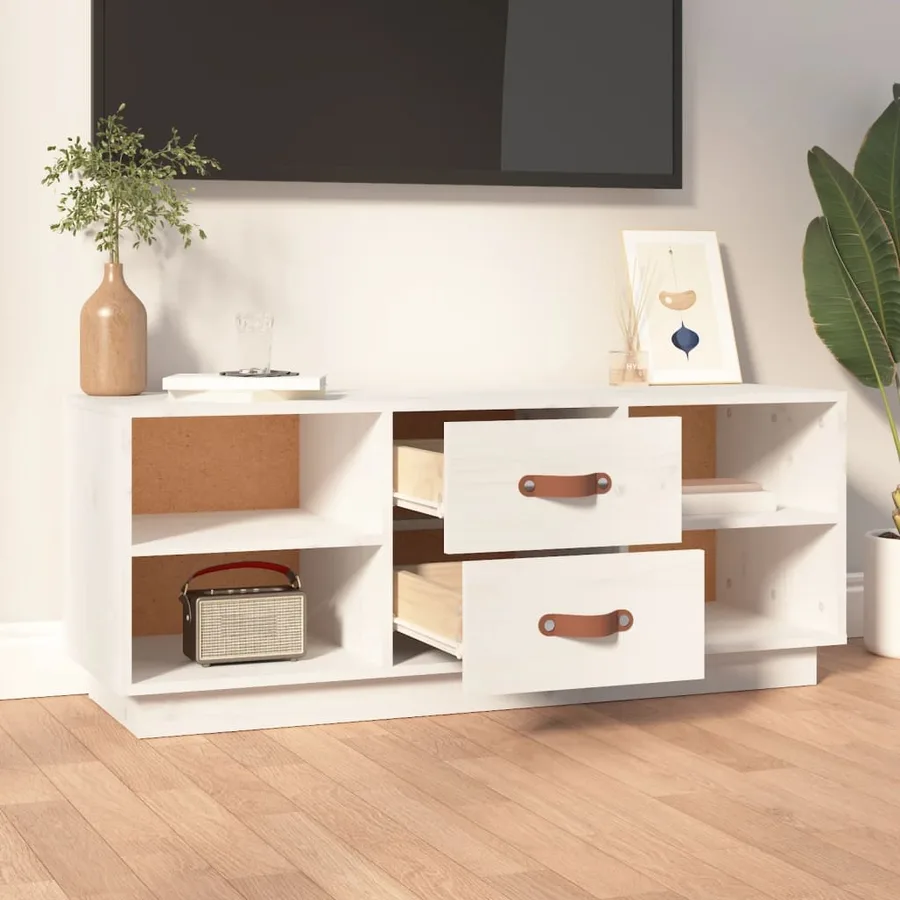 Meuble TV Blanc 100x34x40 cm Bois de pin massif - 3