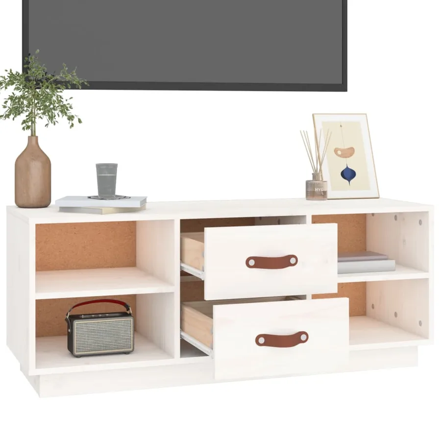 Meuble TV Blanc 100x34x40 cm Bois de pin massif - 5