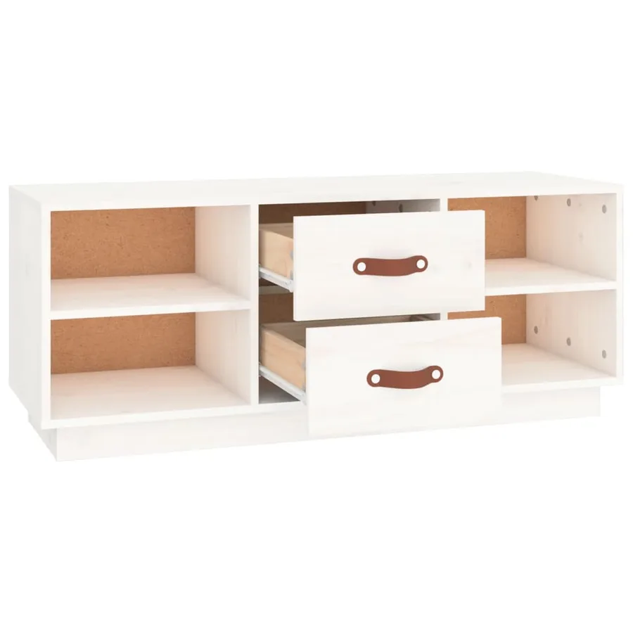 Meuble TV Blanc 100x34x40 cm Bois de pin massif - 7