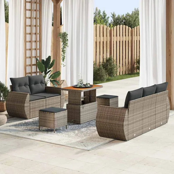 Ensemble de canapé de jardin avec coussin 8 pcs Gris polyrotin