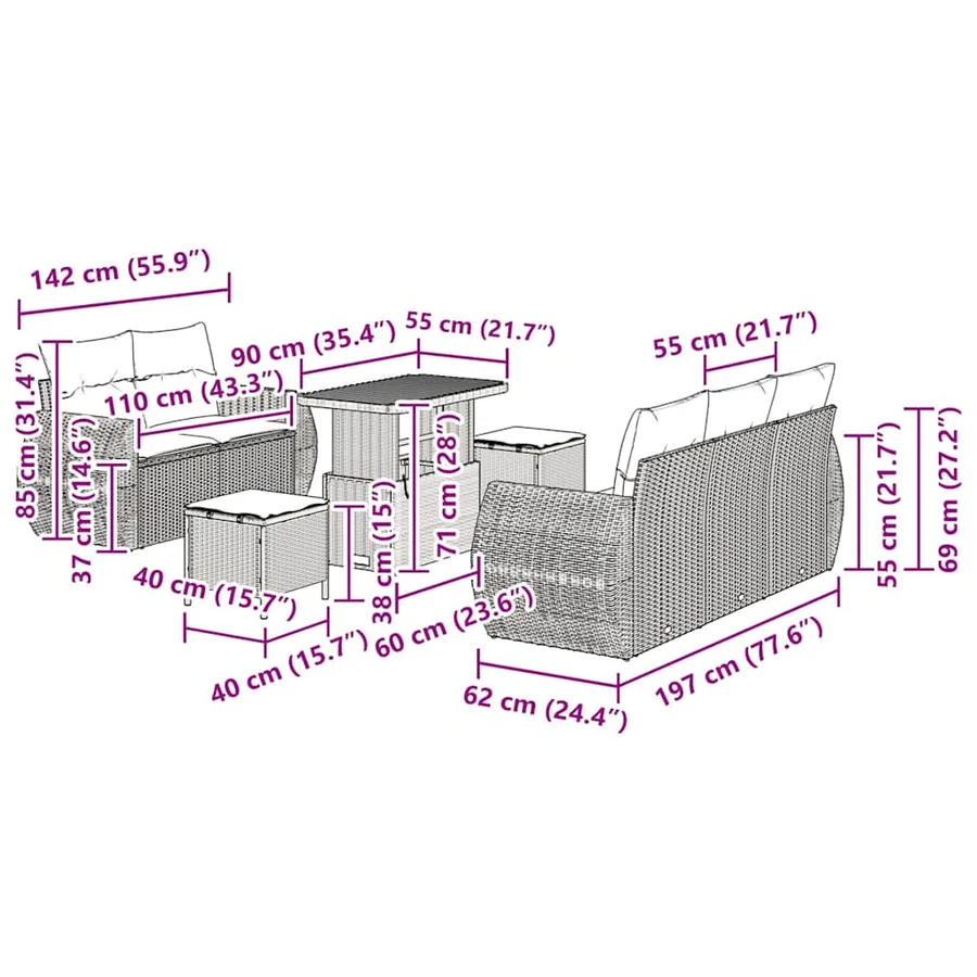 Ensemble de canapé de jardin avec coussin 8 pcs Gris polyrotin - 15